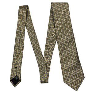Ermenegildo Zegna Silk Tie Yellow‑Gold & Blue‑Gray Geometric Italy 3.3” x 58"